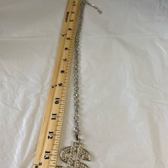 Crystal Dollar Sign Necklace Stainless Steel - Picture 7 of 7